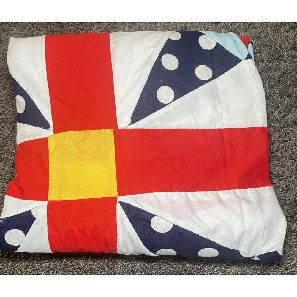 Classic Patriotic Americana Quilt Top 64x90 Modern Farmhouse Boho Red Blue Vivid
